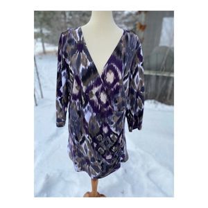 Surplice Tunic Shirt Ruched Abstract Print 3/4 Sleeve Sz 3X